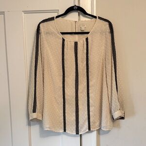 J. Crew Cream Blouse with Black Lace Trim